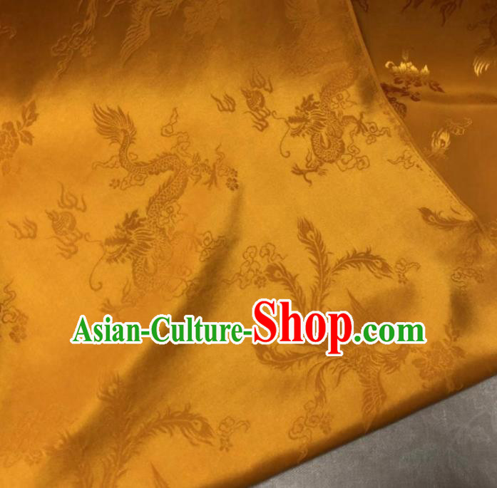 Chinese Classical Dragon Phoenix Pattern Design Golden Silk Fabric Asian Traditional Cheongsam Brocade Material Chinese Classical Dragon Phoenix Pattern Design Golden Silk Fabric Asian Traditional Cheongsam Brocade Material