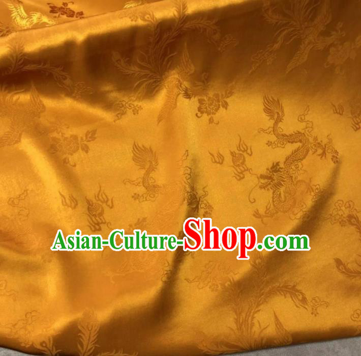 Chinese Classical Dragon Phoenix Pattern Design Golden Silk Fabric Asian Traditional Cheongsam Brocade Material Chinese Classical Dragon Phoenix Pattern Design Golden Silk Fabric Asian Traditional Cheongsam Brocade Material