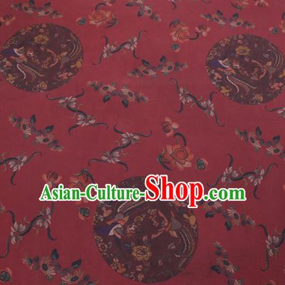 Chinese Classical Printing Phoenix Peony Pattern Design Purplish Red Gambiered Guangdong Gauze Fabric Asian Traditional Cheongsam Silk Material