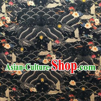 Asian Chinese Traditional Crane Pattern Design Black Gambiered Guangdong Gauze Fabric Silk Material
