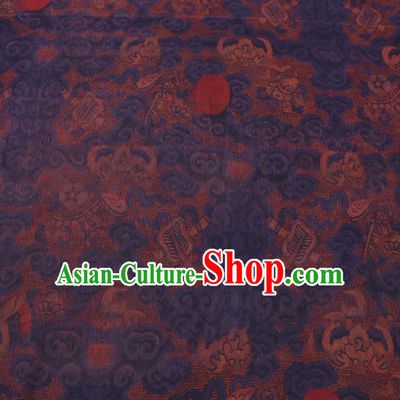 Chinese Classical Printing Fan Pattern Design Deep Blue Gambiered Guangdong Gauze Fabric Asian Traditional Cheongsam Silk Material