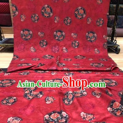 Asian Chinese Traditional Peony Pattern Design Red Gambiered Guangdong Gauze Fabric Silk Material