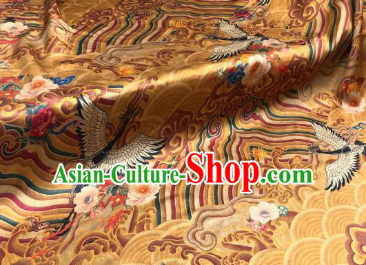 Asian Chinese Traditional Crane Pattern Design Yellow Gambiered Guangdong Gauze Fabric Silk Material Asian Chinese Traditional Crane Pattern Design Yellow Gambiered Guangdong Gauze Fabric Silk Material