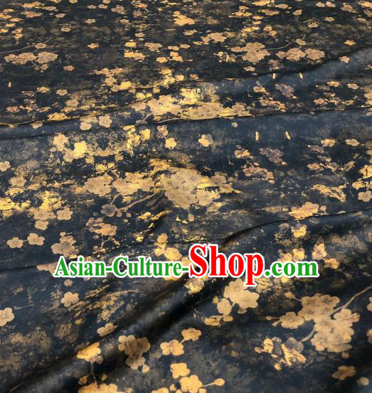 Asian Chinese Traditional Plum Pattern Design Black Gambiered Guangdong Gauze Fabric Silk Material Asian Chinese Traditional Plum Pattern Design Black Gambiered Guangdong Gauze Fabric Silk Material