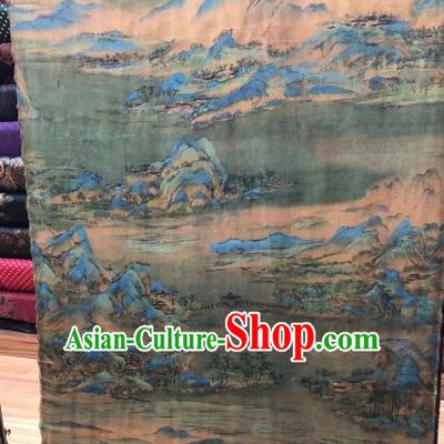 Asian Chinese Traditional Landscape Pattern Design Gambiered Guangdong Gauze Fabric Silk Material