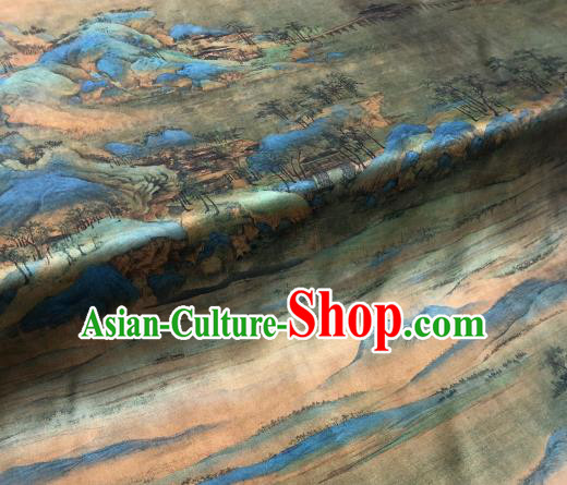 Asian Chinese Traditional Landscape Pattern Design Gambiered Guangdong Gauze Fabric Silk Material Asian Chinese Traditional Landscape Pattern Design Gambiered Guangdong Gauze Fabric Silk Material