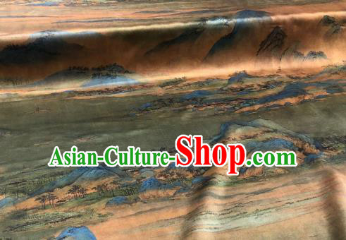 Asian Chinese Traditional Landscape Pattern Design Gambiered Guangdong Gauze Fabric Silk Material Asian Chinese Traditional Landscape Pattern Design Gambiered Guangdong Gauze Fabric Silk Material