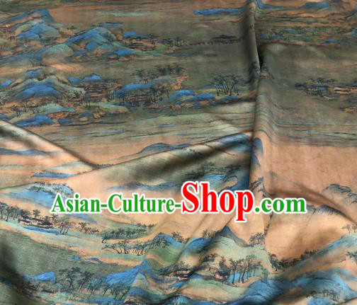 Asian Chinese Traditional Landscape Pattern Design Gambiered Guangdong Gauze Fabric Silk Material Asian Chinese Traditional Landscape Pattern Design Gambiered Guangdong Gauze Fabric Silk Material