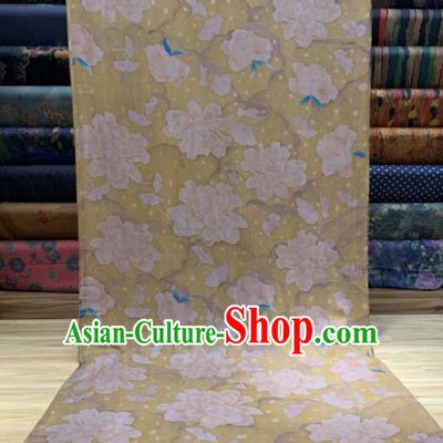 Asian Chinese Traditional Peony Pattern Design Yellow Gambiered Guangdong Gauze Fabric Silk Material