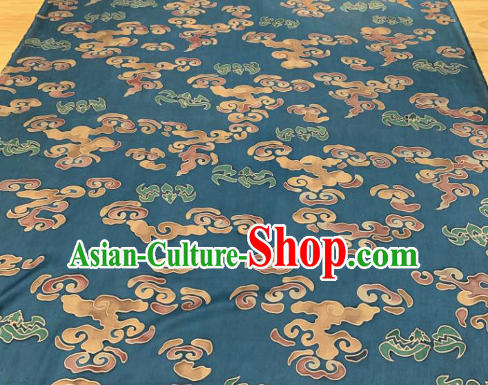 Asian Chinese Traditional Auspicious Clouds Pattern Design Blue Gambiered Guangdong Gauze Fabric Silk Material Asian Chinese Traditional Auspicious Clouds Pattern Design Blue Gambiered Guangdong Gauze Fabric Silk Material