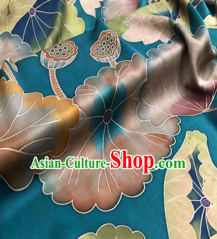 Asian Chinese Traditional Lotus Pattern Design Green Gambiered Guangdong Gauze Fabric Silk Material Asian Chinese Traditional Lotus Pattern Design Green Gambiered Guangdong Gauze Fabric Silk Material