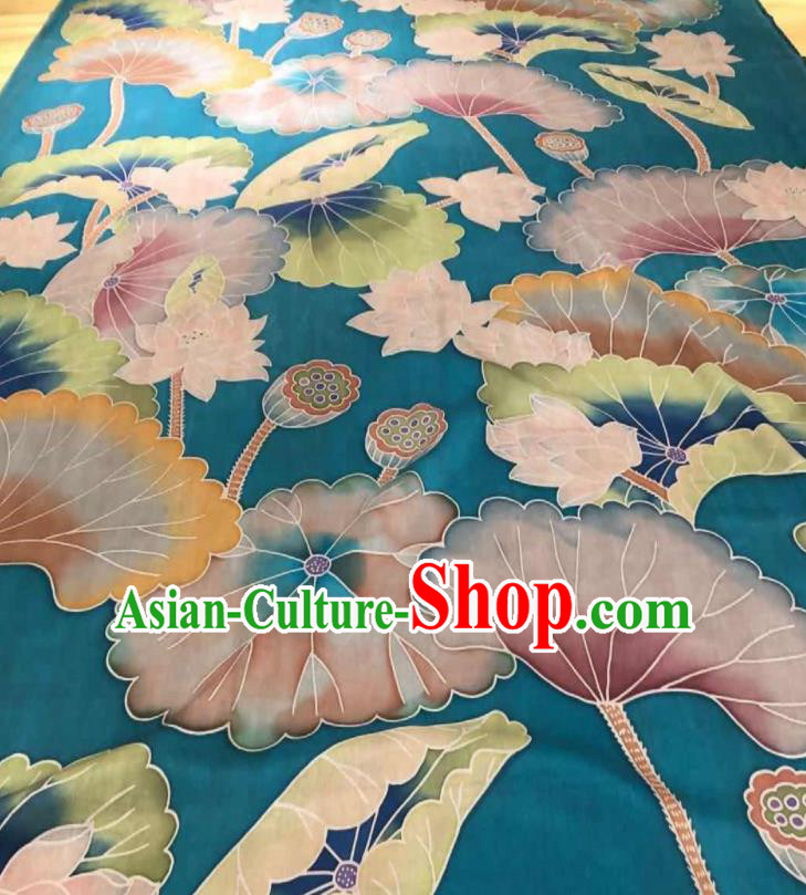 Asian Chinese Traditional Lotus Pattern Design Green Gambiered Guangdong Gauze Fabric Silk Material Asian Chinese Traditional Lotus Pattern Design Green Gambiered Guangdong Gauze Fabric Silk Material