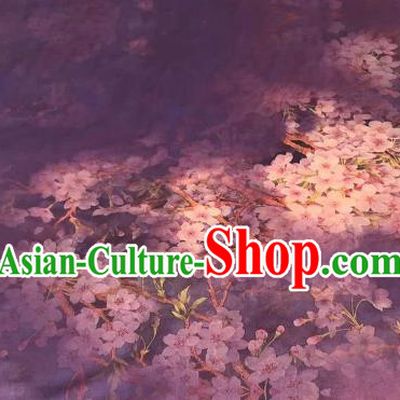 Asian Chinese Traditional Pear Flowers Pattern Design Purple Gambiered Guangdong Gauze Fabric Silk Material