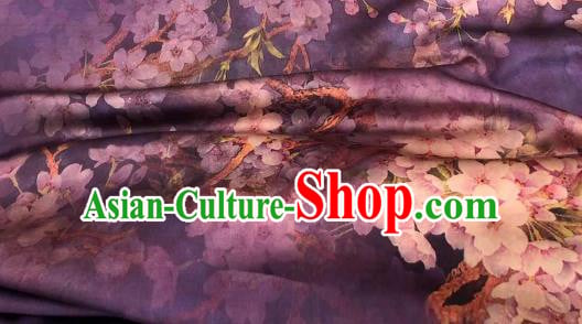 Asian Chinese Traditional Pear Flowers Pattern Design Purple Gambiered Guangdong Gauze Fabric Silk Material Asian Chinese Traditional Pear Flowers Pattern Design Purple Gambiered Guangdong Gauze Fabric Silk Material