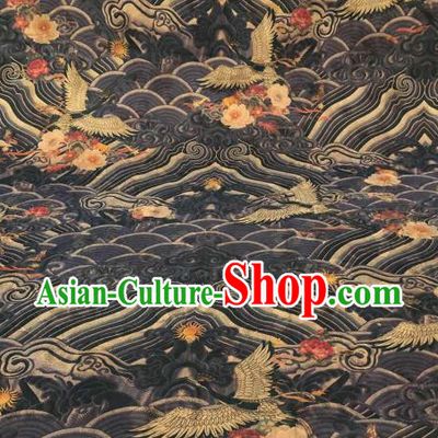 Asian Chinese Traditional Cranes Pattern Design Black Gambiered Guangdong Gauze Fabric Silk Material