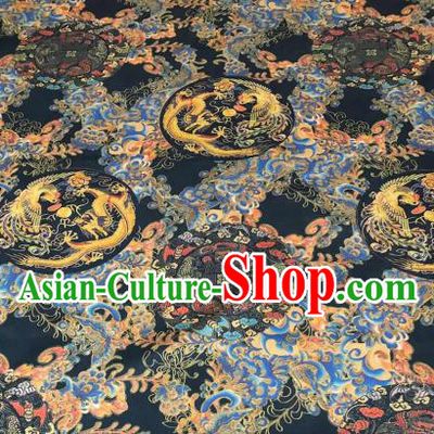 Asian Chinese Traditional Dragon Phoenix Pattern Design Navy Gambiered Guangdong Gauze Fabric Silk Material