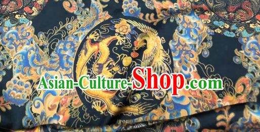 Asian Chinese Traditional Dragon Phoenix Pattern Design Navy Gambiered Guangdong Gauze Fabric Silk Material Asian Chinese Traditional Dragon Phoenix Pattern Design Navy Gambiered Guangdong Gauze Fabric Silk Material
