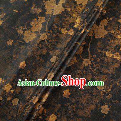 Chinese Classical Printing Plum Pattern Design Black Gambiered Guangdong Gauze Fabric Asian Traditional Cheongsam Silk Material
