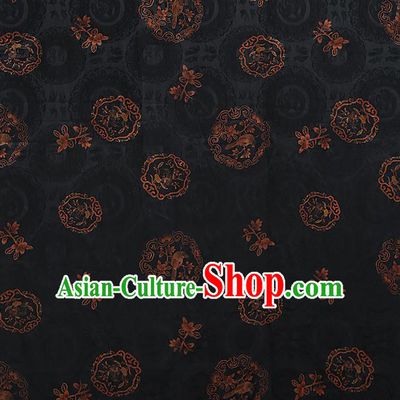 Chinese Classical Printing Birds Pattern Design Black Gambiered Guangdong Gauze Fabric Asian Traditional Cheongsam Silk Material