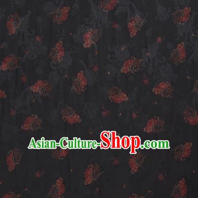 Chinese Classical Printing Peony Pattern Design Black Gambiered Guangdong Gauze Fabric Asian Traditional Cheongsam Silk Material