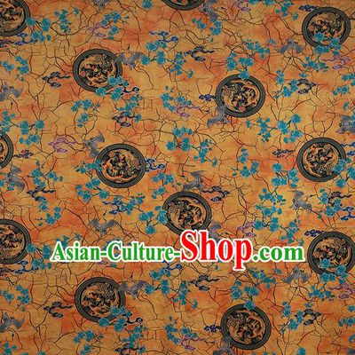 Chinese Classical Printing Crane Plum Pattern Design Yellow Gambiered Guangdong Gauze Fabric Asian Traditional Cheongsam Silk Material