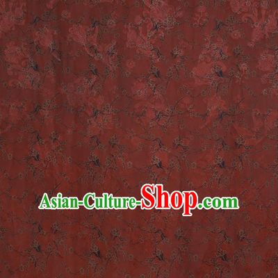 Chinese Classical Printing Plum Blossom Pattern Design Rust Red Gambiered Guangdong Gauze Fabric Asian Traditional Cheongsam Silk Material