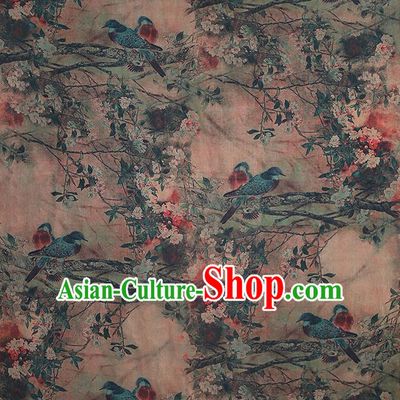 Chinese Classical Printing Begonia Bird Pattern Design Khaki Gambiered Guangdong Gauze Fabric Asian Traditional Cheongsam Silk Material