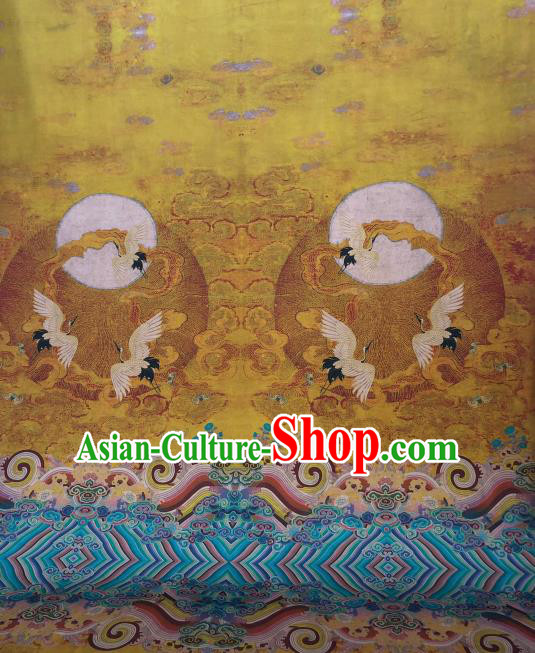 Asian Chinese Traditional Crane Pattern Design Yellow Gambiered Guangdong Gauze Fabric Silk Material Asian Chinese Traditional Crane Pattern Design Yellow Gambiered Guangdong Gauze Fabric Silk Material
