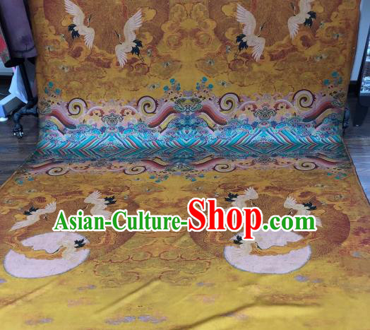 Asian Chinese Traditional Crane Pattern Design Yellow Gambiered Guangdong Gauze Fabric Silk Material Asian Chinese Traditional Crane Pattern Design Yellow Gambiered Guangdong Gauze Fabric Silk Material