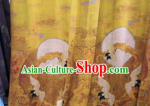 Asian Chinese Traditional Crane Pattern Design Yellow Gambiered Guangdong Gauze Fabric Silk Material Asian Chinese Traditional Crane Pattern Design Yellow Gambiered Guangdong Gauze Fabric Silk Material