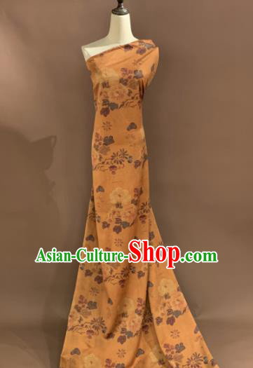 Asian Chinese Traditional Camellia Pattern Design Ginger Gambiered Guangdong Gauze Fabric Silk Material Asian Chinese Traditional Camellia Pattern Design Ginger Gambiered Guangdong Gauze Fabric Silk Material