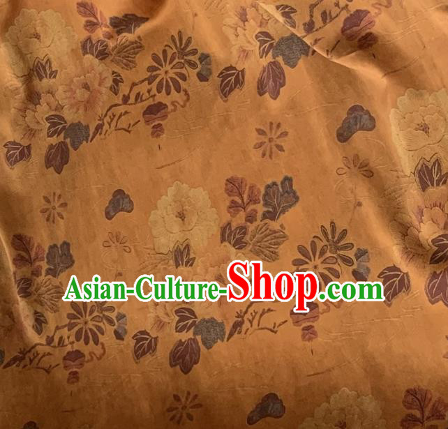 Asian Chinese Traditional Camellia Pattern Design Ginger Gambiered Guangdong Gauze Fabric Silk Material Asian Chinese Traditional Camellia Pattern Design Ginger Gambiered Guangdong Gauze Fabric Silk Material