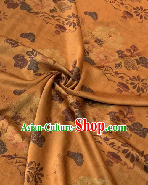 Asian Chinese Traditional Camellia Pattern Design Ginger Gambiered Guangdong Gauze Fabric Silk Material Asian Chinese Traditional Camellia Pattern Design Ginger Gambiered Guangdong Gauze Fabric Silk Material