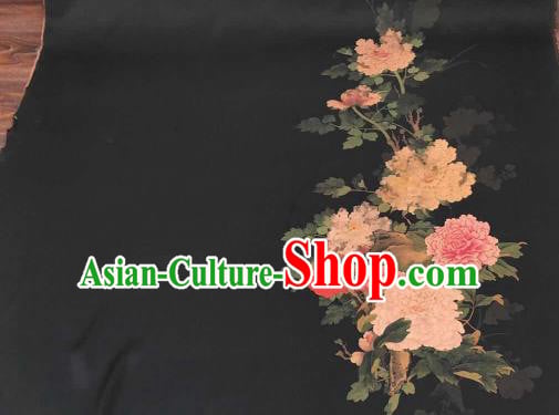 Asian Chinese Traditional Peony Pattern Design Black Gambiered Guangdong Gauze Fabric Silk Material Asian Chinese Traditional Peony Pattern Design Black Gambiered Guangdong Gauze Fabric Silk Material