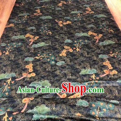 Asian Chinese Traditional Cloud Plum Pattern Design Black Gambiered Guangdong Gauze Fabric Silk Material
