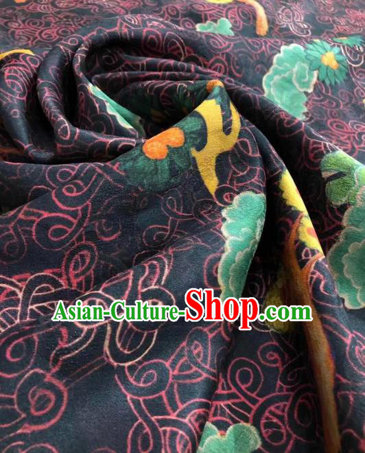 Asian Chinese Traditional Cloud Plum Pattern Design Navy Gambiered Guangdong Gauze Fabric Silk Material Asian Chinese Traditional Cloud Plum Pattern Design Navy Gambiered Guangdong Gauze Fabric Silk Material