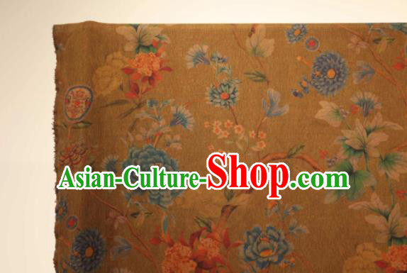 Asian Chinese Traditional Peony Pattern Design Brown Gambiered Guangdong Gauze Fabric Silk Material Asian Chinese Traditional Peony Pattern Design Brown Gambiered Guangdong Gauze Fabric Silk Material