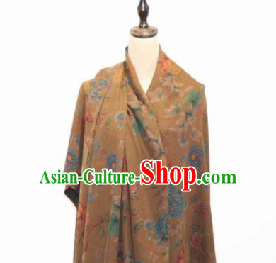 Asian Chinese Traditional Peony Pattern Design Brown Gambiered Guangdong Gauze Fabric Silk Material Asian Chinese Traditional Peony Pattern Design Brown Gambiered Guangdong Gauze Fabric Silk Material