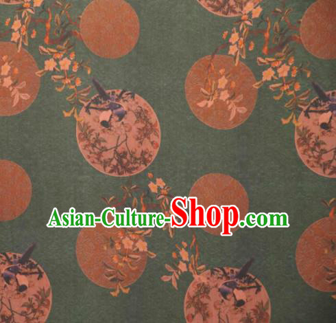 Asian Chinese Traditional Plum Pattern Design Deep Green Gambiered Guangdong Gauze Fabric Silk Material Asian Chinese Traditional Plum Pattern Design Deep Green Gambiered Guangdong Gauze Fabric Silk Material