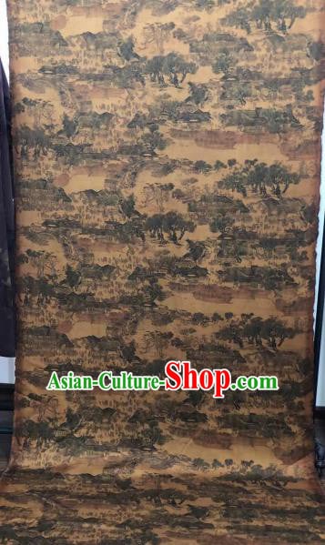 Asian Chinese Traditional Pattern Design Brown Gambiered Guangdong Gauze Fabric Silk Material Asian Chinese Traditional Pattern Design Brown Gambiered Guangdong Gauze Fabric Silk Material