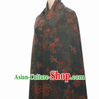Asian Chinese Traditional Flowers Pattern Design Deep Green Gambiered Guangdong Gauze Fabric Silk Material
