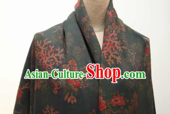 Asian Chinese Traditional Flowers Pattern Design Deep Green Gambiered Guangdong Gauze Fabric Silk Material Asian Chinese Traditional Flowers Pattern Design Deep Green Gambiered Guangdong Gauze Fabric Silk Material