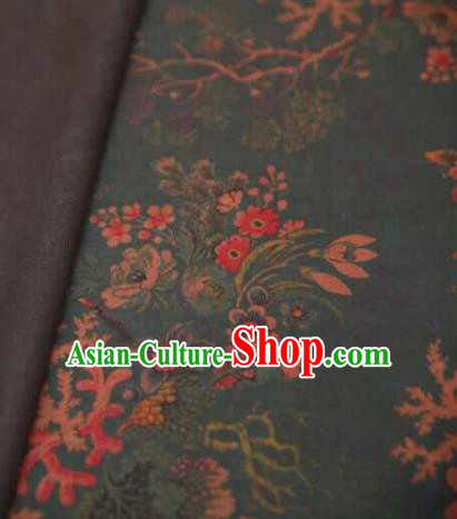 Asian Chinese Traditional Flowers Pattern Design Deep Green Gambiered Guangdong Gauze Fabric Silk Material Asian Chinese Traditional Flowers Pattern Design Deep Green Gambiered Guangdong Gauze Fabric Silk Material