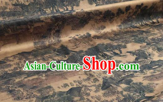 Asian Chinese Traditional Pattern Design Brown Gambiered Guangdong Gauze Fabric Silk Material Asian Chinese Traditional Pattern Design Brown Gambiered Guangdong Gauze Fabric Silk Material