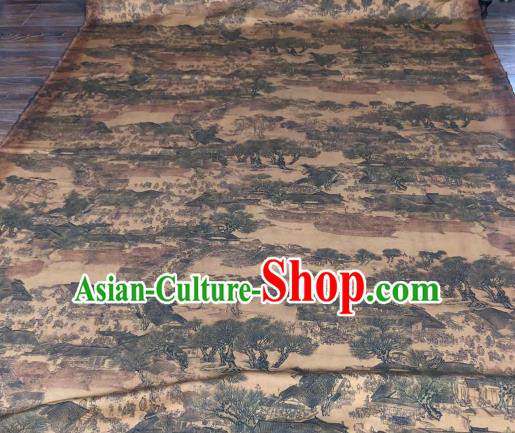 Asian Chinese Traditional Pattern Design Brown Gambiered Guangdong Gauze Fabric Silk Material Asian Chinese Traditional Pattern Design Brown Gambiered Guangdong Gauze Fabric Silk Material