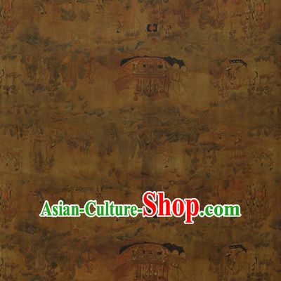 Chinese Classical Printing Goddess Luo Pattern Design Khaki Gambiered Guangdong Gauze Fabric Asian Traditional Cheongsam Silk Material