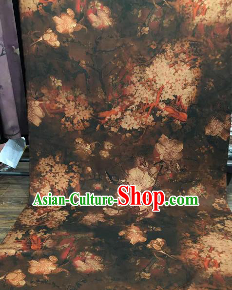 Asian Chinese Traditional Pear Flowers Pattern Design Brown Gambiered Guangdong Gauze Fabric Silk Material Asian Chinese Traditional Pear Flowers Pattern Design Brown Gambiered Guangdong Gauze Fabric Silk Material