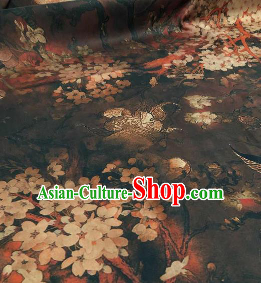 Asian Chinese Traditional Pear Flowers Pattern Design Brown Gambiered Guangdong Gauze Fabric Silk Material Asian Chinese Traditional Pear Flowers Pattern Design Brown Gambiered Guangdong Gauze Fabric Silk Material