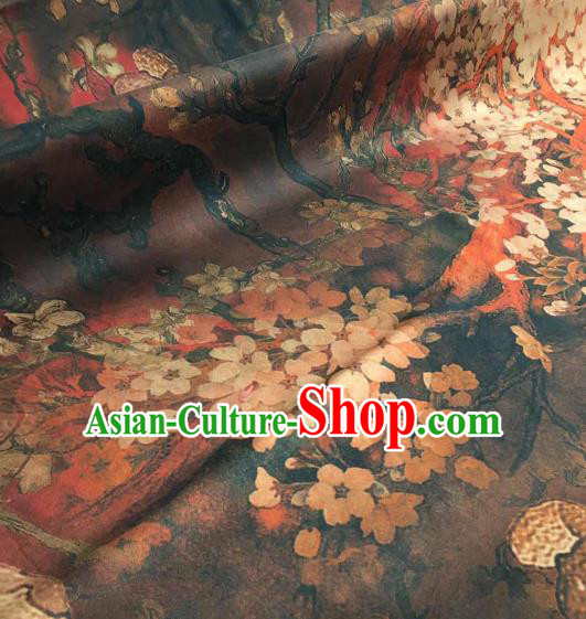 Asian Chinese Traditional Pear Flowers Pattern Design Brown Gambiered Guangdong Gauze Fabric Silk Material Asian Chinese Traditional Pear Flowers Pattern Design Brown Gambiered Guangdong Gauze Fabric Silk Material