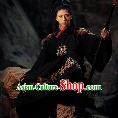 Chinese Ancient Swordsman Black Hanfu Clothing Traditional Ming Dynasty Imperial Guards Embroidered Costumes for Men